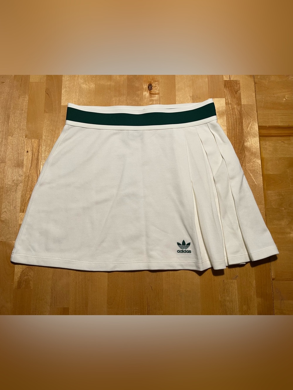 Adidas Originals White Pleated Tennis Skirt Green Waistband Size S